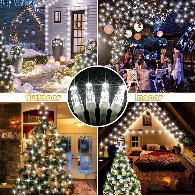 Outdoor Fairy Lights Waterproof, Plug in String Lights F8 Upgraded with 8 Modes Timer, 98Ft 200 Twinkle LED Outdoor & Indoor Decor for Garden/Patio/Yard/Wedding/Holiday Party