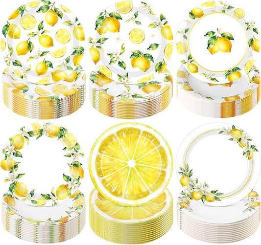 Funnymoom 60 Pcs 7 Inch Lemon Party Paper Plates Lemonade Theme Decorations Fruit Dessert Plates Summer Disposable Tableware Dinnerware Set for Baby Shower Birthday Party Supplies