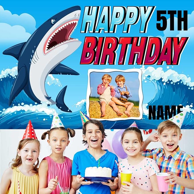 Custom Shark Happy Birthday Party Decorations Supplies Personalized Shark Ocean Themed Birthday Backdrop Banner(6x9ft)