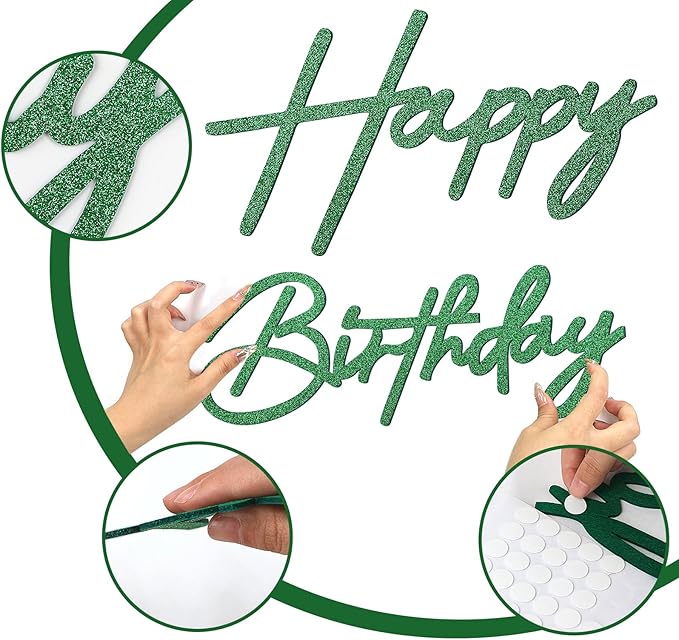 Happy Birthday Sign for Backdrop - Glitter Green Felt 'Happy Birthday' Letter Sign for Balloon Arch Backdrop Decorations