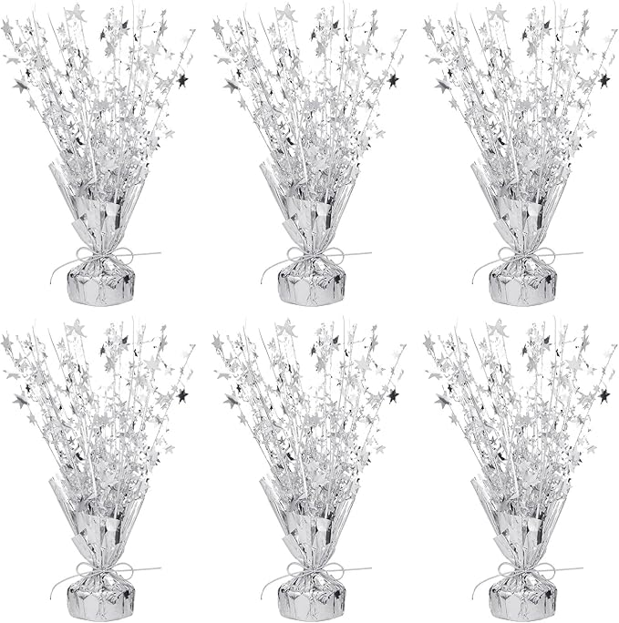 6 Pack Metallic Foil Spray Centerpiece Table Decoration Silver Star Party Centerpieces Table Decorations for Birthday Wedding Anniversary 2026 Graduation Party Decor