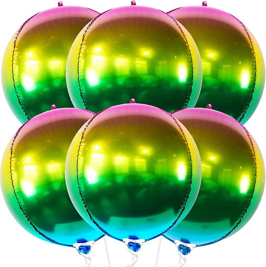 KatchOn, Metallic Ombre Balloons 22 Inch - Pack of 6 | Round 360 Degree 4D Rainbow Balloons | Gradient Rainbow Balloon for Mardi Gras Decorations | Tie Dye Balloons for Mardi Gras Birthday Decorations