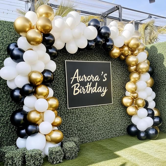 RUBFAC White and Gold Balloons 129pcs Different Sizes Pack of 18 12 10 5 Inch, Latex Balloon Garland Arch Kit for Birthday Party Wedding Holiday Baby Shower Decoration