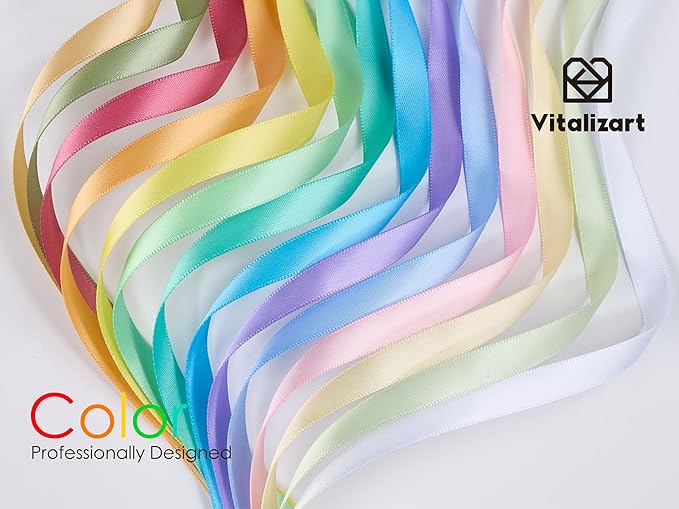 Vitalizart Pastel Satin Ribbon 3/8” x 14 Rolls 70 Yards Ribbon for Gift Wrapping Hair Craft Party Decoration Flower Bouquet Wedding Double Face Assorted Color