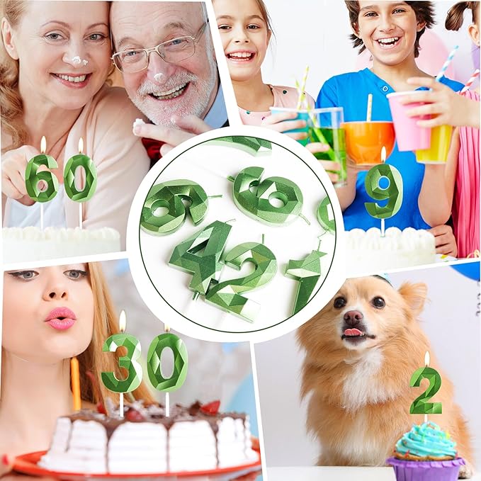 Yiran Number 14 Candles,14th Birthday Candles,Green Happy Birthday Candle for Cake,3D Design Cake Topper Decorations for Girl Women Pet Birthday Party Wedding Anniversary Celebration Supplies
