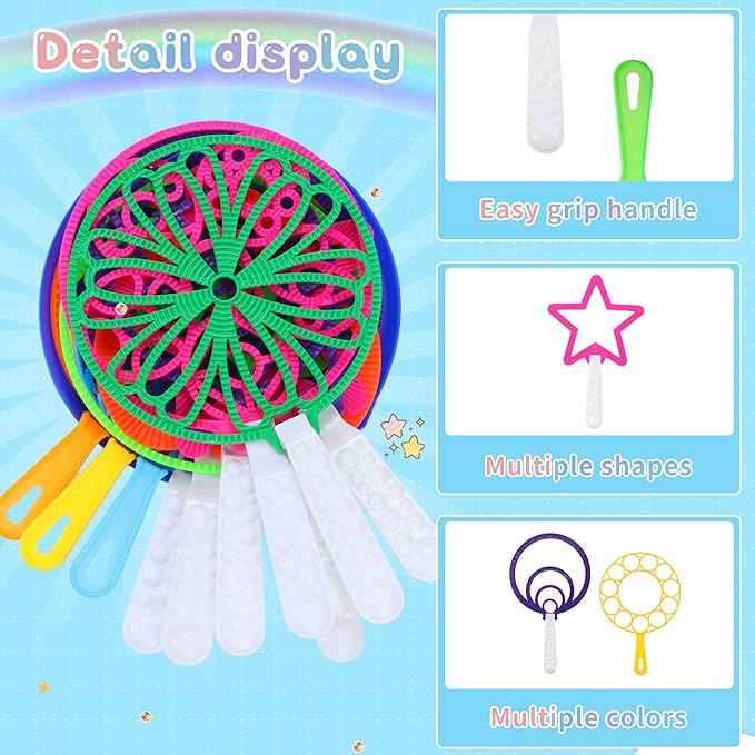 Large Bubble Wands Set with Tray for Kids Toddlers, 12 PCS Plastic Big Giant Bubble Wand Kit Toys Bulk for Summer Outdoor Playtime Activity Party Favors Gifts Birthday Games