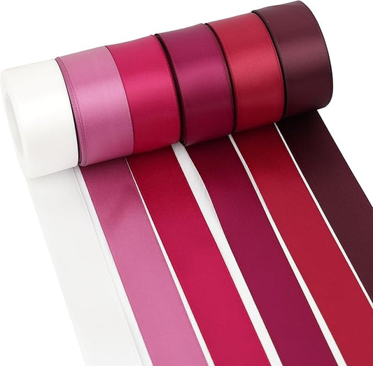 MAYREEL Burgundy Satin Ribbon 1 Inch Dark Red Maroon Ribbon for Gift Wrapping Crafts Wedding Bridal Shower Party Christmas Tree Decorations 6 Rolls 10 Yards Each Color Total 60 Yards