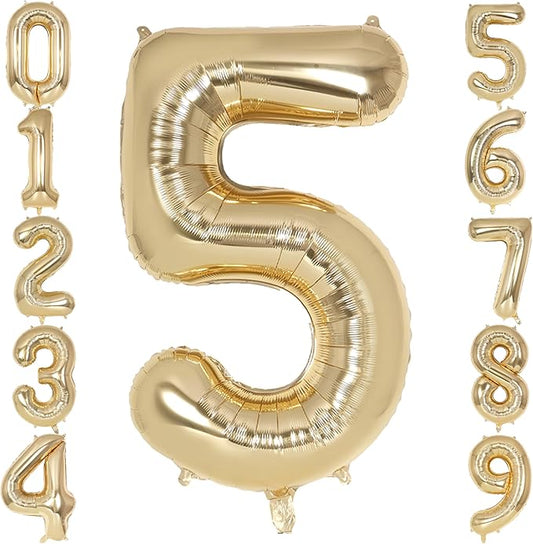 Champagne Gold Large Number 5 Balloon, 40 Inch Light Gold Foil Helium Number Balloons, Giant Mylar Number 5 Balloons for 5 Years Old Birthday Party Anniversary Decorations