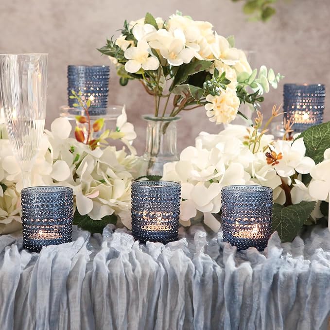 72 Pack Votive Candles Holders - 2x2.5in Blue Vintage Glass Votives Tealight Candle Holders for Table Centerpieces, Tea Light Candle Holder for Wedding Bridal Shower Party