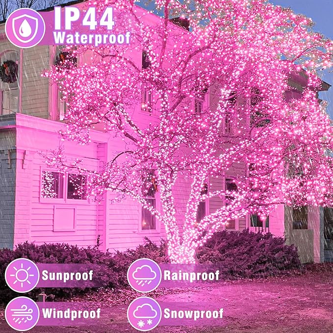 100FT 300 LED Outdoor String Lights, Connectable Pink Christmas Lights Indoor Waterproof with 8 Modes, Plug in Twinkle Fairy Lights Clear Wire for Bedroom Wedding Garden Patio Party Decorations