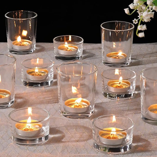 NITIME 12 Pcs Assorted Votive Candle Holders, Clear Glass Candle Holder for Floating Candles, Tealight Candle Holder for Table Centerpiece, Wedding and Party Decor