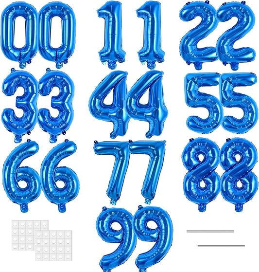 TONIFUL Number Balloons 16 Inch Blue 2 Set 0-9 Number Mylar Foil Balloons 20 Pcs Custom digitalal for 2026 New Year Eve Birthday Party Engagement Graduations Anniversary Baby Shower Decor