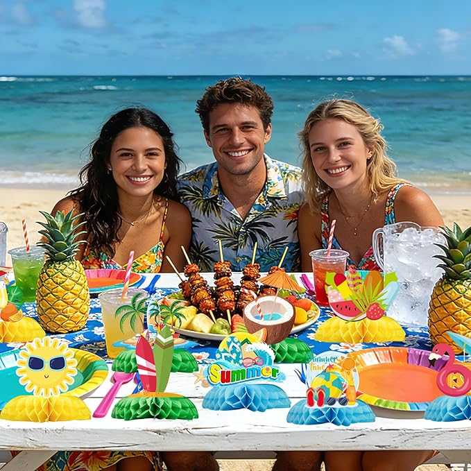 Luau Party Decorations 9 Pcs Hawaiian Table Centerpieces, Tropical Party Decorations Table Toppers Set, Tiki Bar Decor for Birthday Theme Party Supplies