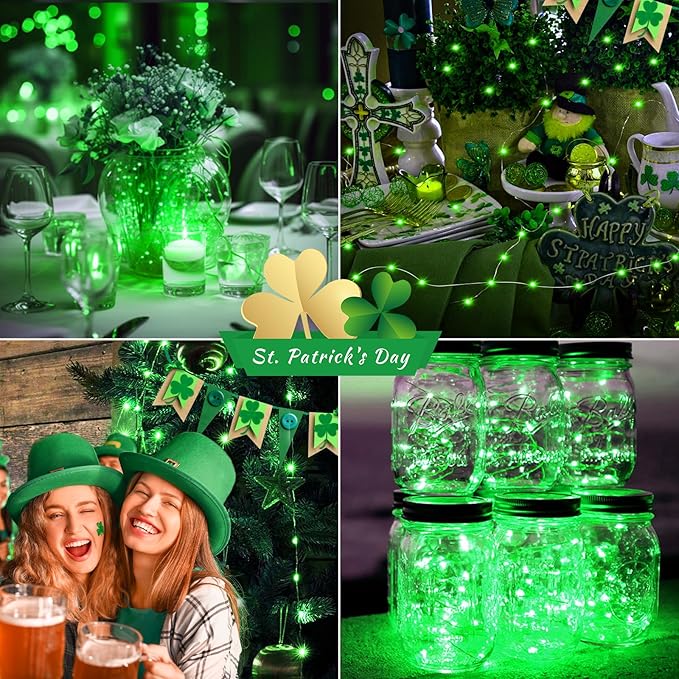 btfarm 12 Pack Fairy Lights Battery Operated [3 Modes], 7ft 20 Led Twinkle Lights String Lights Waterproof Bulk Small Mini Silver Wire for Mason Jars Vases Wedding Table Centerpiece, Green