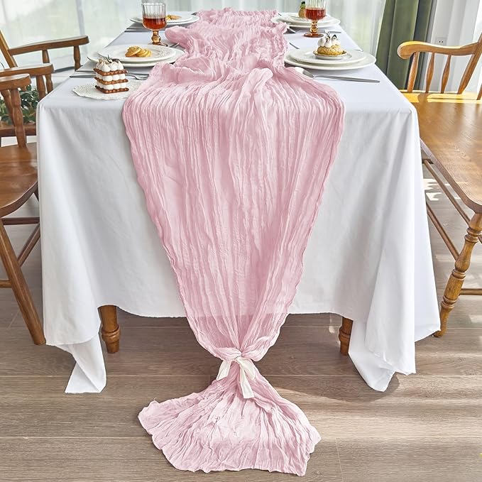 IVAPUPU 4 Pcs Cheesecloth Table Runner - 10ft Pink Spring Boho Gauze Cheese Cloth Table Runners for Baby Shower Decorations Wedding Party Summer Garden Farmhouse Decor