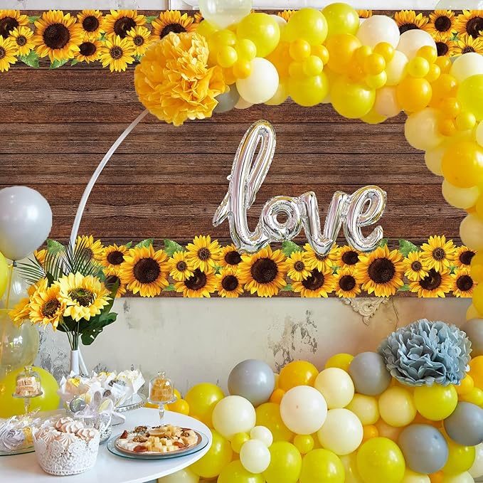 Tegeme 1 Pcs Sunflower Wood Grain Plastic Rustic Tablecloth Vintage Rectangle Table Covers Countryside Outdoor Tablecloth for Dining Table Kitchen Party Banquet, 54 x 108 Inch