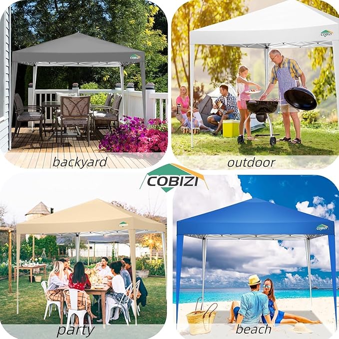 COBIZI 10x10 Pop Up Canopy Tent Without Sidewall, UPF 50+ Waterproof Outdoor Canopy, Instant Tent Portable Canopies Gazebo for Commercial Sun Shade Party Backyard with 4 Sandbags(Navy Blue)