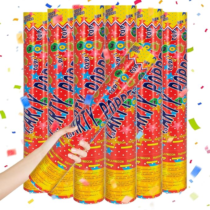 Confetti Cannon Multicolor Confetti Poppers 6 Pack Biodegradable Party Poppers 12 Inch Confetti Shooter Sticks for Wedding Graduation Birthday Engagement Anniversary Christmas New Year Celebration