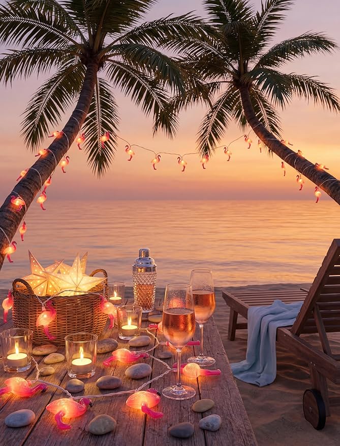 Flamingo String Lights, 12FT 20 LED Summer String Lights with UL Certified Plug, Waterproof Tropical Party Decorations for Patio, Warm White Hawaiian String Light for Garden Backyard Bedroom Decor