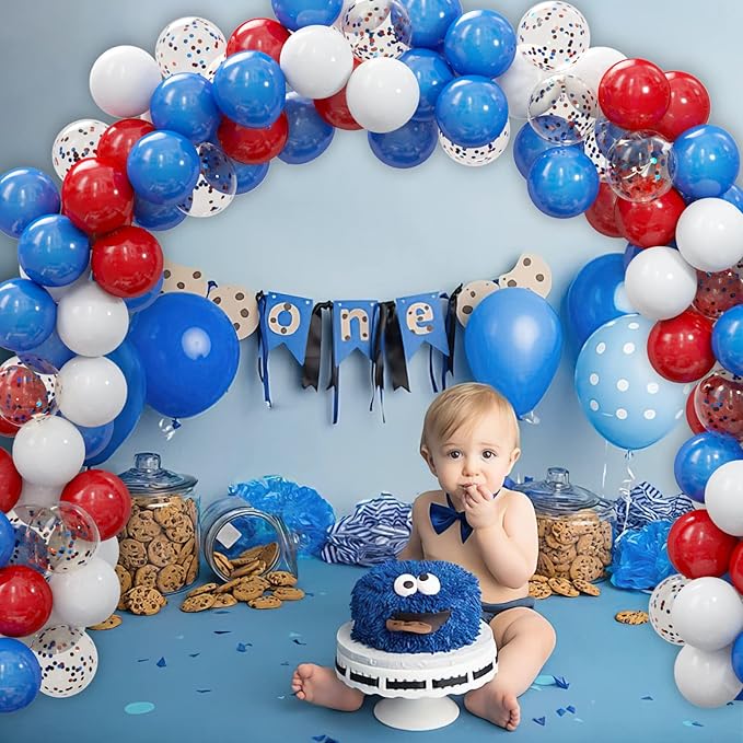 62Pcs Red White and Blue Balloons Kit - 12 Inches Red White Blue Confetti Party Balloons for 4th of July Independence Memorial Day Patriotic Party Decorations