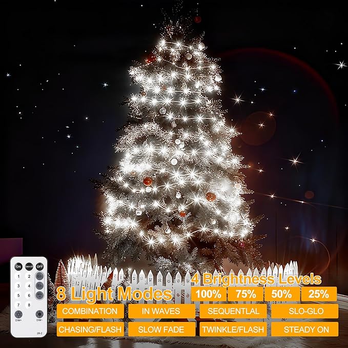 OGORI 328FT 1200LED Fairy Lights Outdoor, Cool White Fairy String Lights 8 Modes Remote & Timer, IP67 Waterproof Fairy Tree Lights for Bedroom, Wedding, DIY, Centerpiece, Christmas Decorations