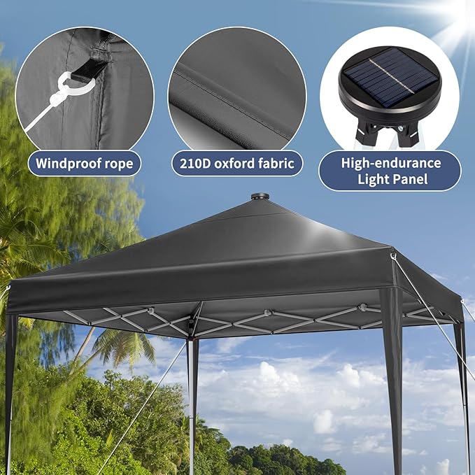 VINGLI 10x10 Pop Up Canopy Tent with Sidewalls, Outdoor Gazebo Canopy Tent, Patio Event Tents Outdoor Event Shelter for Parties (Gray with LED Light)