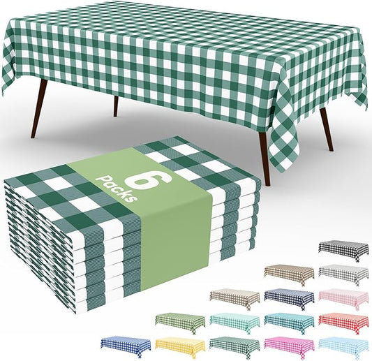Smiry 3 Pack Hunter Green Gingham Disposable Tablecloths - 54" x 108" Heavy Duty Plastic Table Cloth, Waterproof Buffalo Plaid Table Covers for St. Patrick's Day, Banquets, Parties