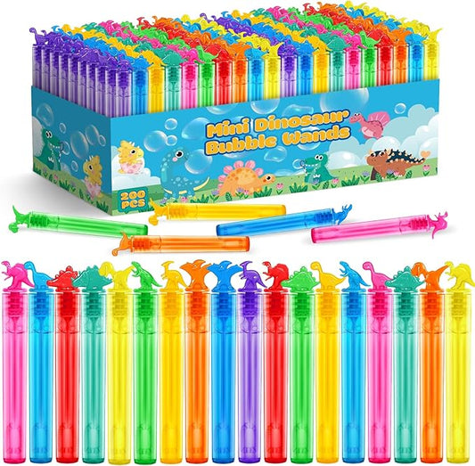 SpringFLower 200 Pcs Dinosaur Mini Bubble Wands, Bubble Party Favors for Kids, Themed Birthday, Halloween, Carnival Prizes, Goodie Bags, Wedding,Outdoor & Indoor Activity, Bubble Maker Toys for Kids