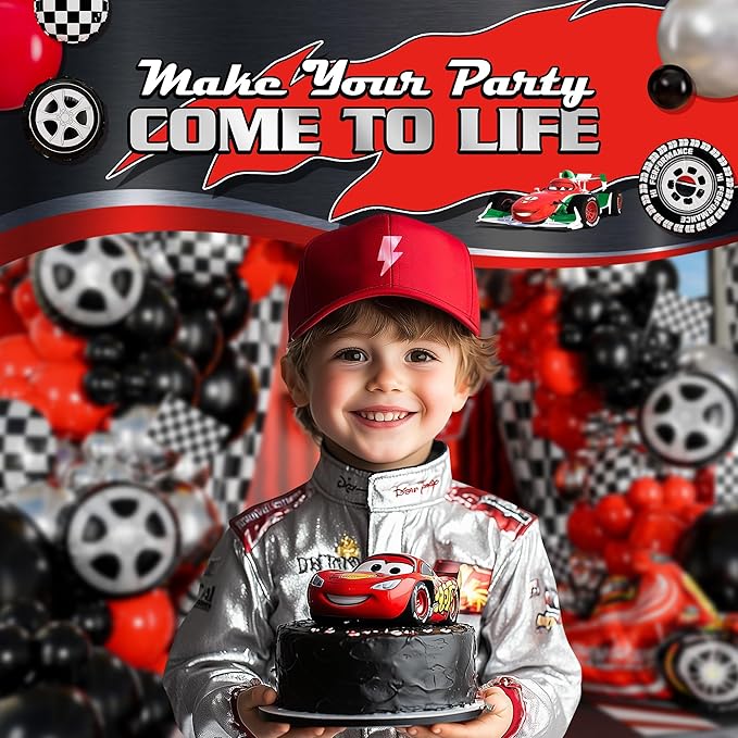 ALL-IN-1 Race Car Balloon Arch Kit with BONUS Trophy & RaceCar - Cars Balloon Garland Kit for Race Car Theme Birthday Party Supplies & Hot Wheels Balloons Race Cars Decorations