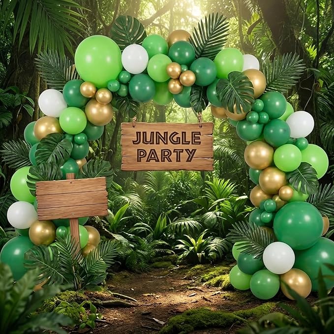 RUBFAC 135pcs Lime Green Balloons, Latex Light Fruit Neon Green Balloon Different Sizes 18 12 10 5 Inch for Garland Arch Birthday Baby Shower Dinosaur Jungle Safari Party Decoration