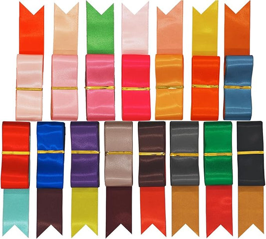 Double Faced Satin Ribbon, 1-1/2 Inch 30 Yards Two Tone Ribbon for Gift Wrapping, Flower Bouquet, Bow, Hair, Wedding, DIY Crafts, Christmas, Holiday Party Decorations, 15 Color Sets with 2 Yards Each