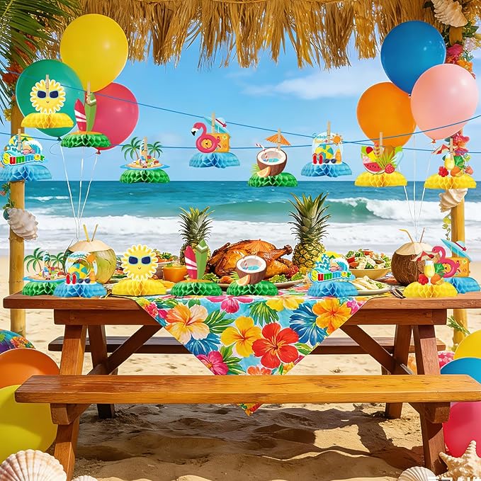Luau Party Decorations 9 Pcs Hawaiian Table Centerpieces, Tropical Party Decorations Table Toppers Set, Tiki Bar Decor for Birthday Theme Party Supplies