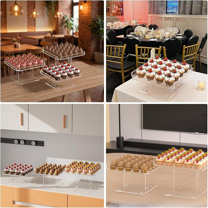 3 Pieces Acrylic Cupcakes Stand – 12 Inch Dessert Table Display Set Wedding & Event Display for Macarons, Pastries – Commercial-Grade Buffet Riser (Holds 54+ Cupcakes)