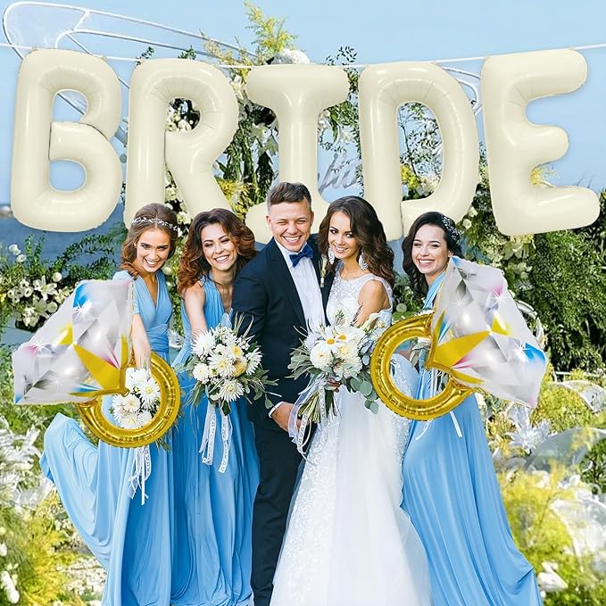 40 Inch BRIDE and Diamond Ring Balloon for Bachelorette Bridal Shower, Large Bride Mylar Foil Letter Balloon Engagement Wedding Photo Booth Decor Party Favors
