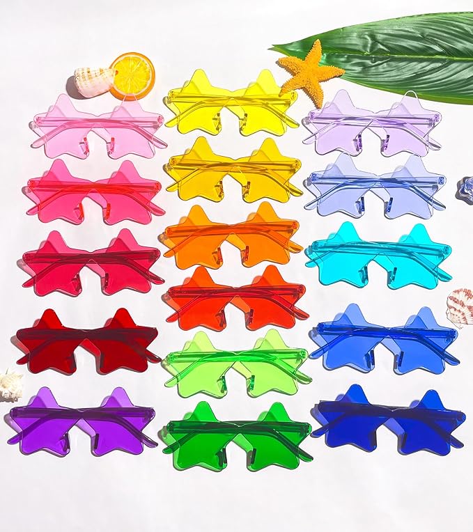 Matcheck 96 Pack Star Rimless Sunglasses Frameless Colored Party Glasses Transparent Fun Eyewear for Adult