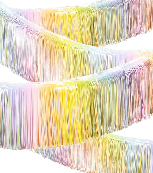 LILF Premium Fringe Tinsel Garland for Party Decorations Foil Metallic Tassels Banner Party Streamers for Birthday Wedding Graduation Christmas Home Decor (Macaroon Rainbow)