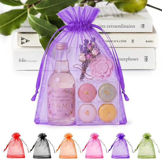 ANZNKU 100 Pack Premium Organza Bags 6x9 inches, Mesh Drawstring Bags for Gifts Sheer Organza Bag for Wedding Party Favor Easter Gift(Purple)