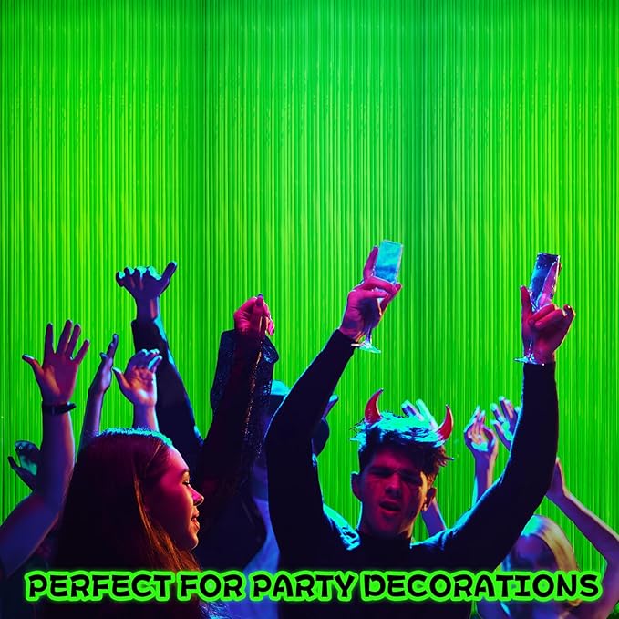 2 Pack Glow in The Dark Curtains Party Supplies 6.6 x 3.3 Ft Glow Tinsel Foil Fringe Curtains Photo Booth Prop Backdrop Streamer for Birthday Holiday Neon Party Decorations