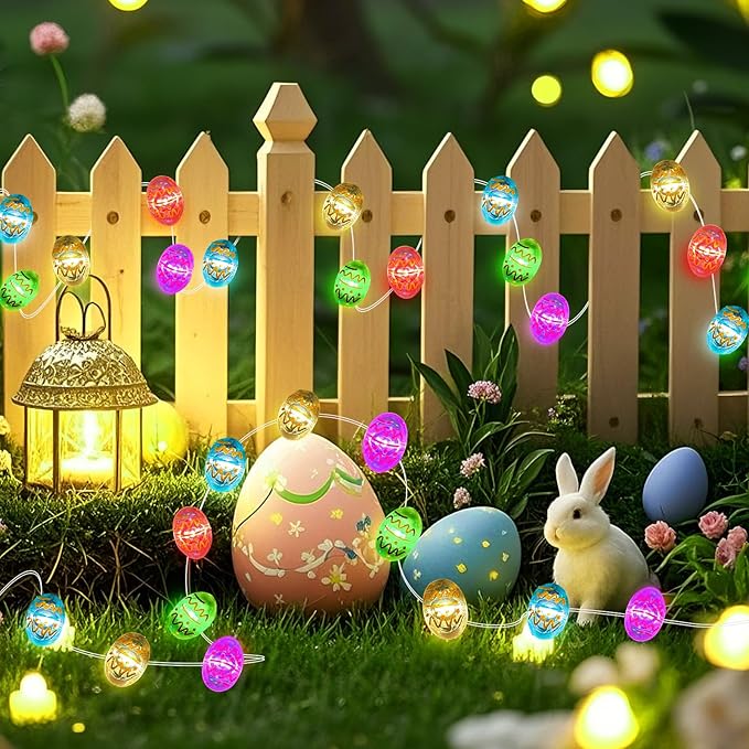 Aogist 50LED Easter Egg Fairy Lights - 16ft Super Bright 3D Egg String Light Battery Operated Decor for Indoor/Outdoor Easter Basket Spring Party Home Yard Tree Decor