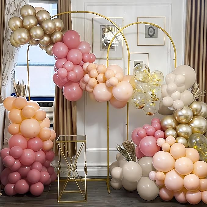 Retro Pink Balloons, 12 Inch Dusty Pink Metallic Gold White Balloons, Blush Beige Neutral Nude Chrome Champagne Gold Latex Balloon for Women Boho Birthday Wedding Baby Bridal Shower Party Mothers Day