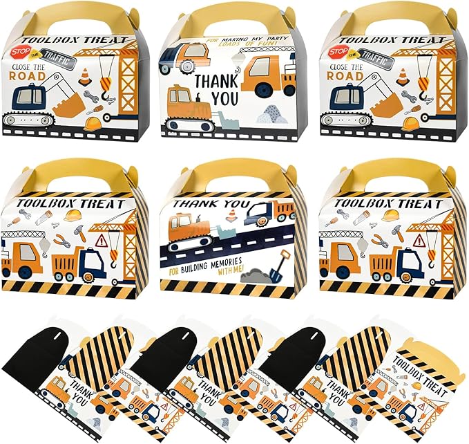 DjinnGlory 36 Pack Cute Construction Party Favor Treat Boxes, Small Gable Boxes for Kids Parties Giveaways and Small Business 6.18x3.58x3.39 Inches