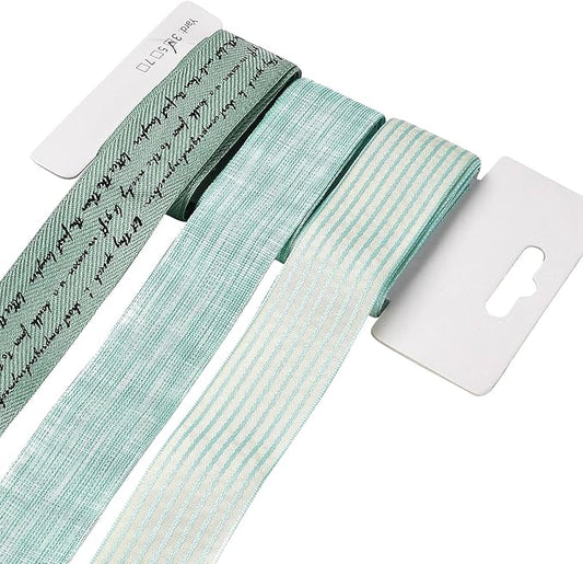 BEEFLYING 3 Styles 9 Yard Green Wire Edged Ribbons Wrapping Deco 25~28mm×2.7m Stripe Ribbons Satin Ribbons for Wedding Party Decoration Hair Bows Flower Designs Sewing and Craft
