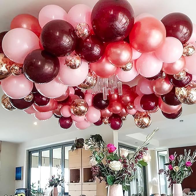 PartyWoo Pearl Burgundy Balloons 140pcs Different Sizes of 18 12 10 5 Inch Dark Red Maroon Wine Colored Balloon Arch Kit Garland for Graduation Wedding Anniversary Birthday Party Decorations Red-Z61
