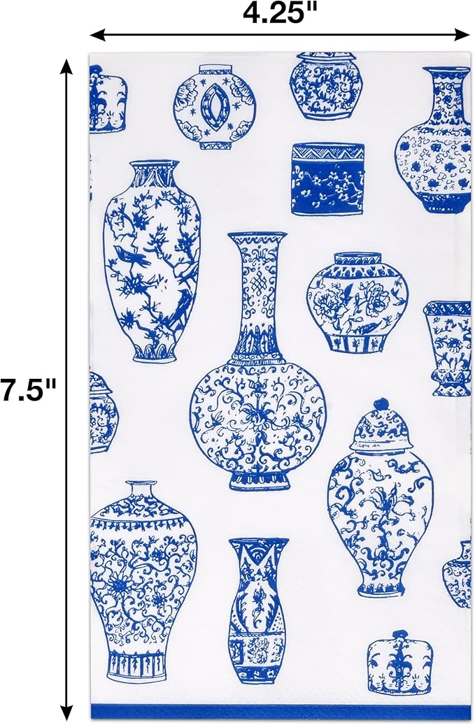 Gift Boutique 100 Blue Floral Vase Guest Napkins 3 Ply Disposable Paper Hand Towels for Bathroom Wedding Holiday Bridal Shower Birthday Party Decor