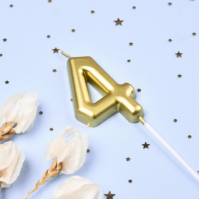 2.76 Inch Classical Gold 4 Number Birthday Candles, Gold Number Candles, Cake Number Candles, Party Celebration