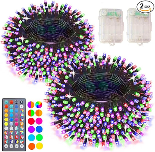 Pooqla 2-Pack Color-Changing Fairy Lights, 66.6ft 200 LED Battery-Operated with Remote, 34-Color Waterproof Lighting for Bedroom, Dorm, Yard, Tree, Party & Classroom Décor