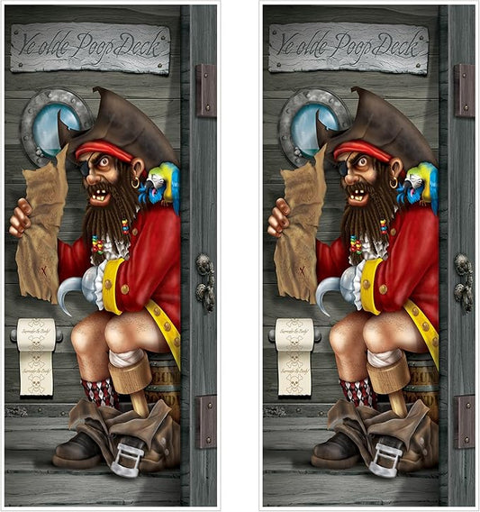 Beistle Plastic Pirate Captain Restroom Door Covers, 5' x 30", Set of 2 - Novelty Bathroom Party Decorations, Funny Nautical Ship Deck for Themed Events & Parties