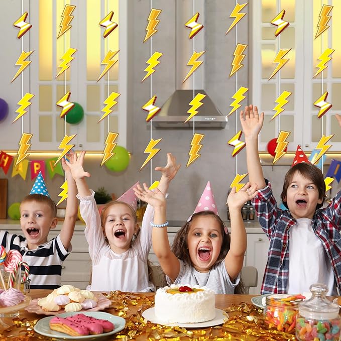 Lighting Bolt Hanging Banners Decorations - 8PCS Lightning Birthday Party Hanging Garland Decoration Gold Flash Decor for Baby Showers Decor Supplies