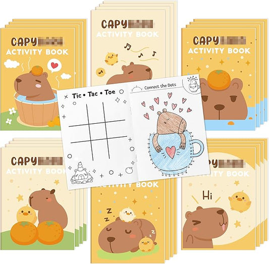CAPY Activity Books for Kids - 24Pcs Cute CAPY Mini Games Coloring Book Set Bulk Cartoon Animal Mazes Word Search Word Scramble Games for Party Favor Supplies Birthday Gift Goodie Bag Filler