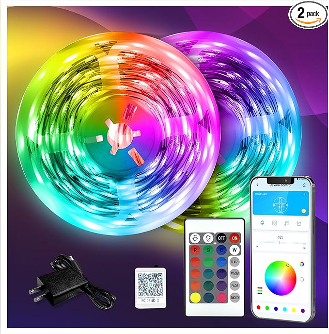 DAYBETTER LED Strip Lights 130ft Lights Strip for Bedroom, Desk, Indoor Room Bedroom Brithday Gifts RGB Decor with Remote and 24V Power Supply